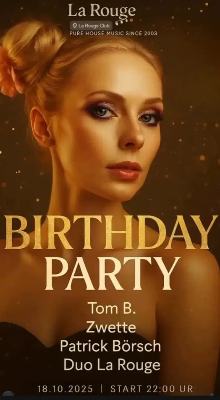 Flyer: Birthday Party La Rouge – La Rouge Club Vor der Pforte 7b, Kindelbrück 99638 – 4AM Techno Event