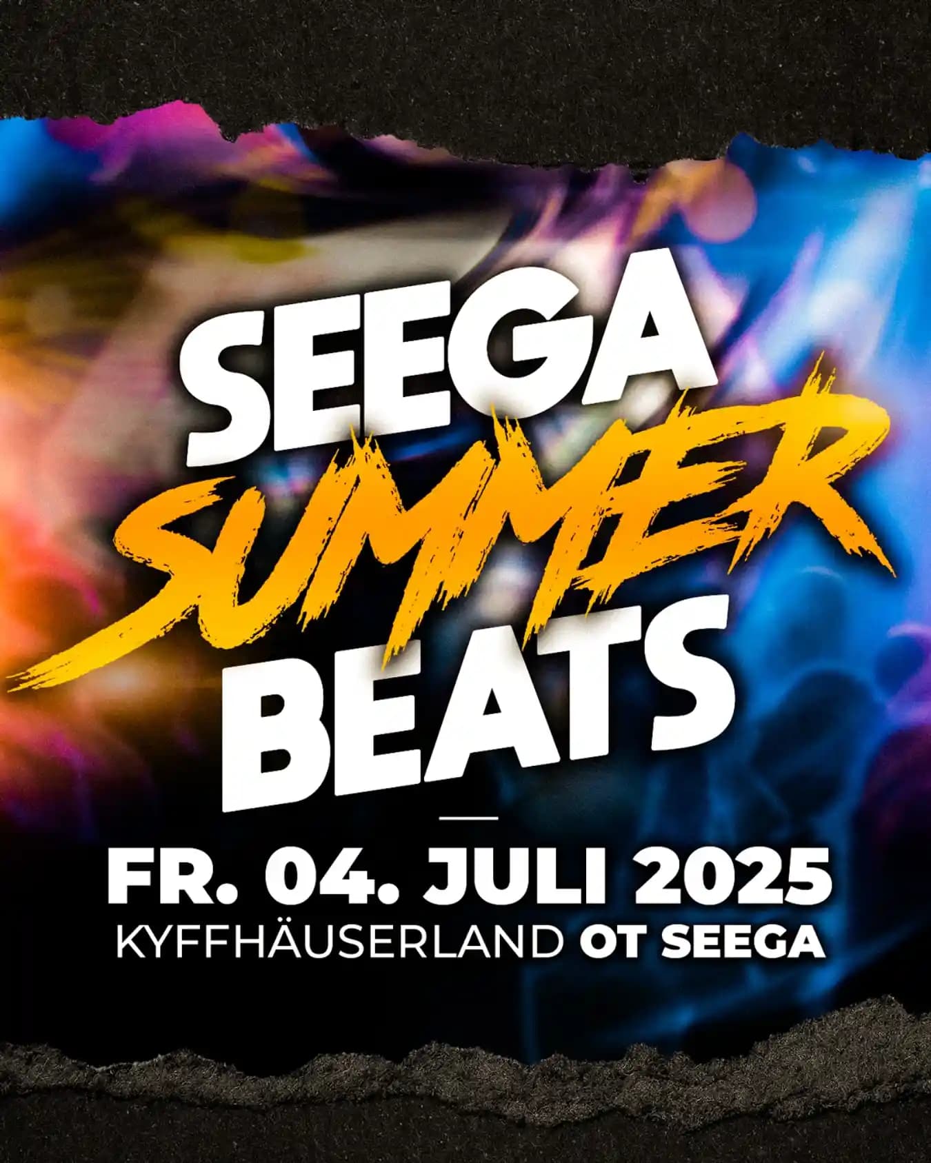 Flyer: ☀️SEEGA SUMMER BEATS 2025☀️ – Göllinger Straße 99707 Kyffhäuserland / OT Seega – 4AM Techno Event
