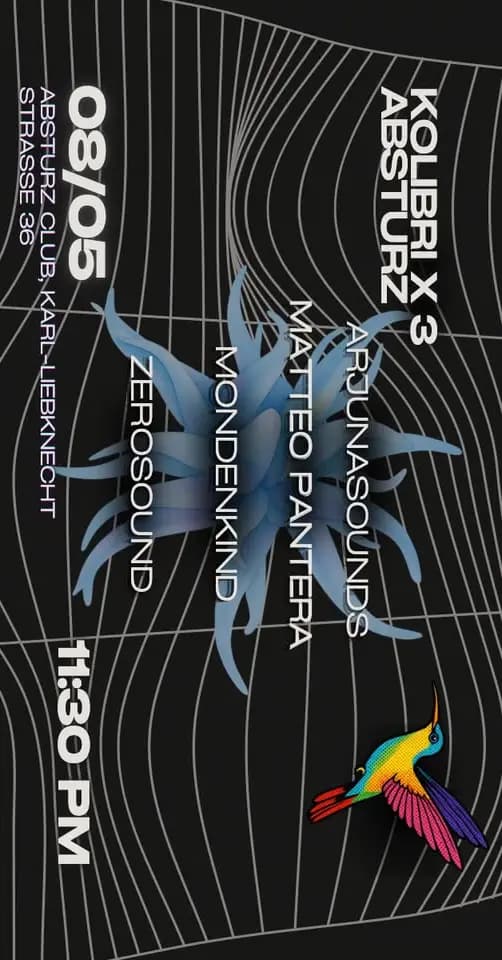 Flyer: KOLIBRI X ABSTURZ CLUB – Leipzig – 4AM Techno Event